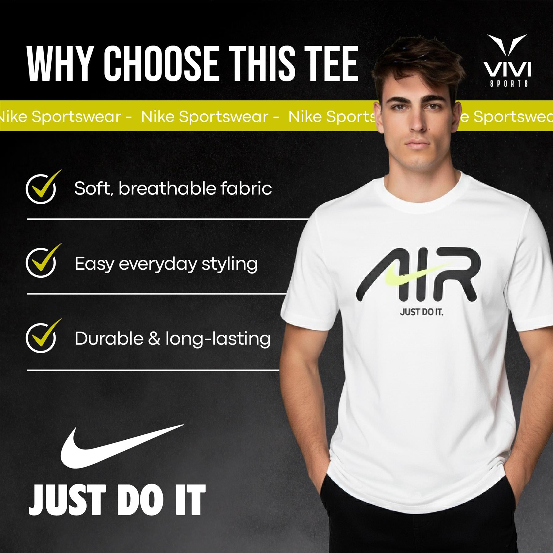 Nike Air Swoosh T Shirt Mens Casual Black and White Crew Neck Short Sleeve Tee UK S-2XL