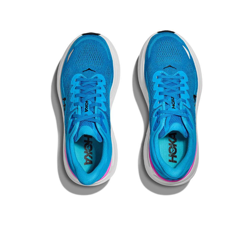 Hoka Womens Bondi 9 Skyward Blue/Neon fuchsia & Truffle Salt/Sea Glass Trainers Shoes UK 4-8