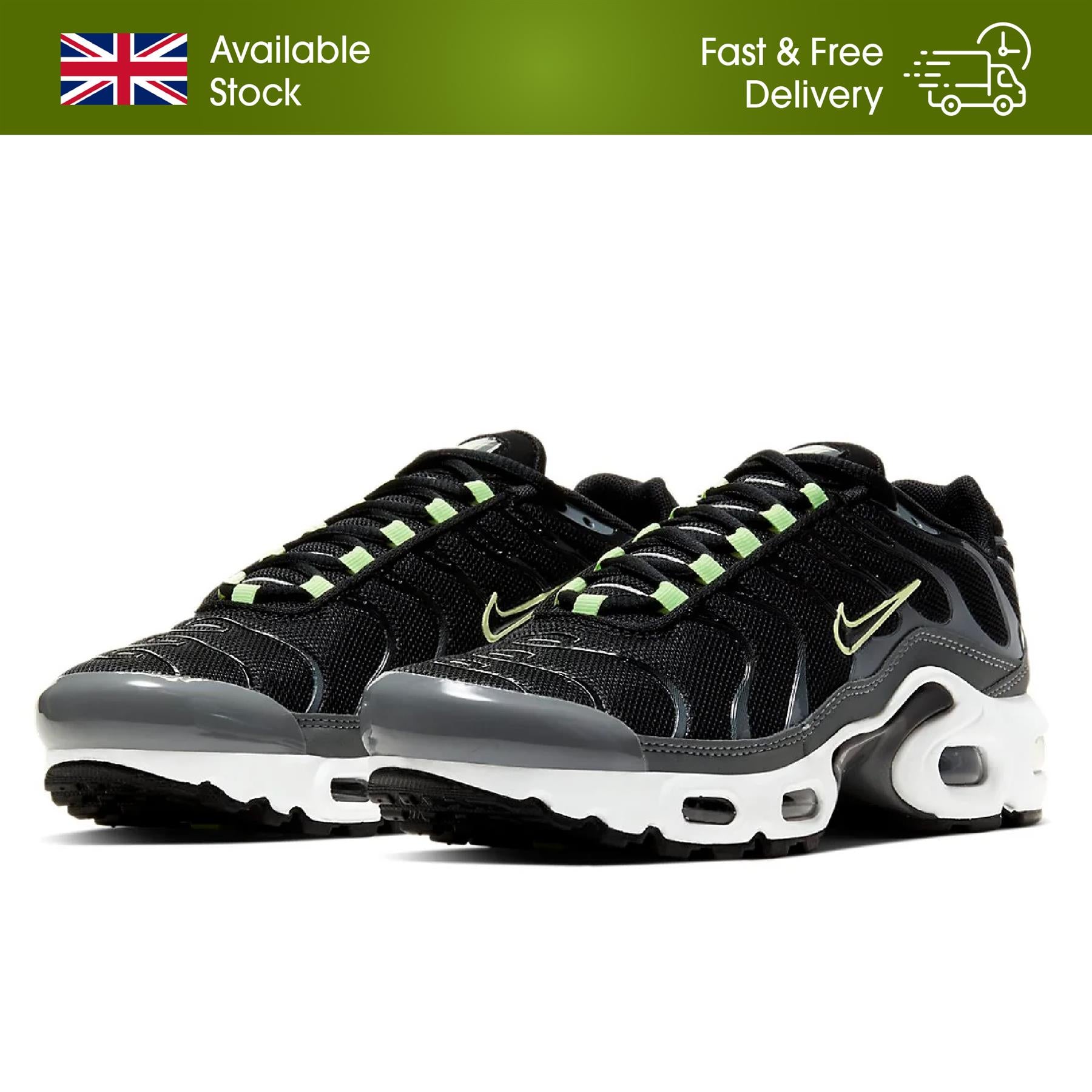 Nike Air Max Plus 97 Black Barely Volt Trainers Black Grey UK 4-5.5