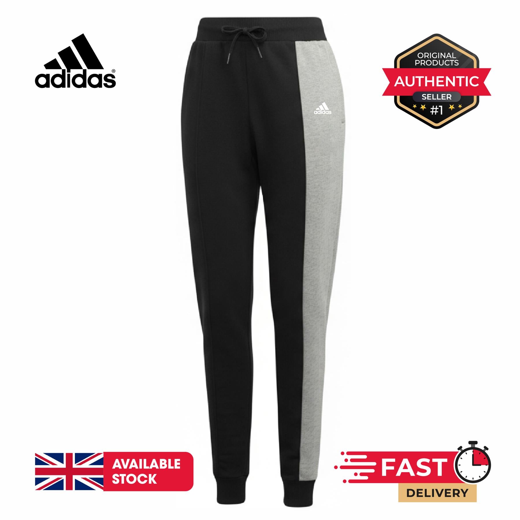 Adidas Essentials Colorblock Womens Joggers Black/Grey Heather/White UK S-XL