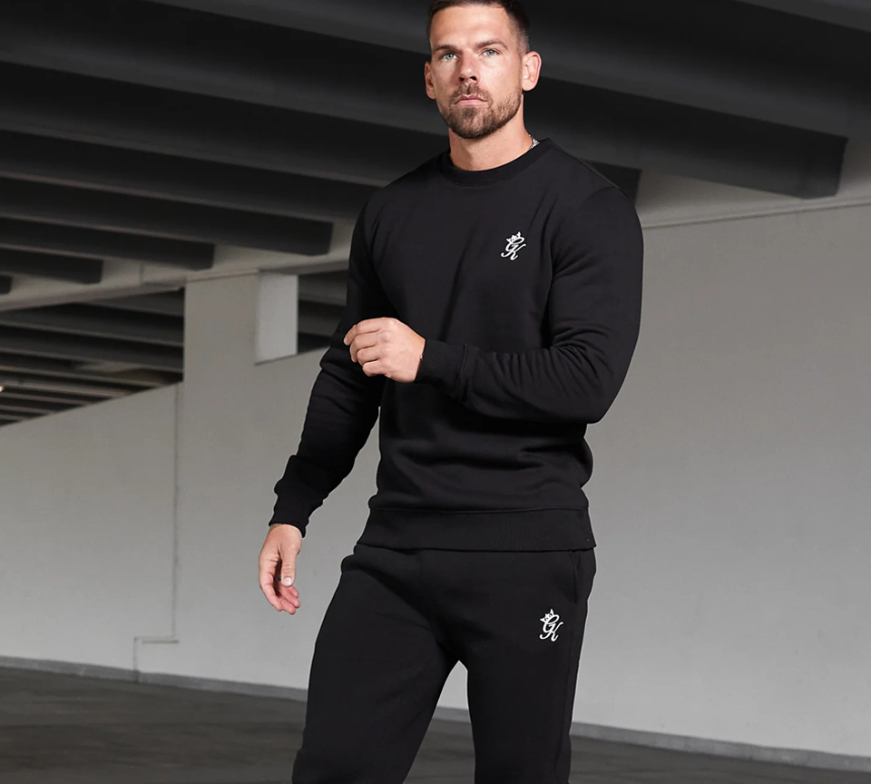 Gym King Fundamental Sweatshirt Black Mens Fleece Crew Neck Athletic Fit - UK S-2XL