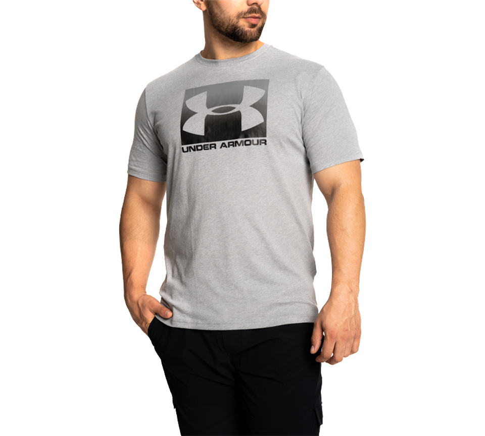 Under Armour Boxed Sportstyle Tee Mens Crew Neck T-Shirt Royal Graphite and Steel Light Heather Graphite UK S-3XL