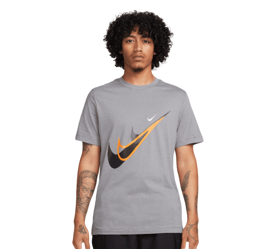 Nike Court SwooshMoto Logo Tee Mens Black and Grey Short Sleeve Crew Neck T-Shirt UK S-2XL