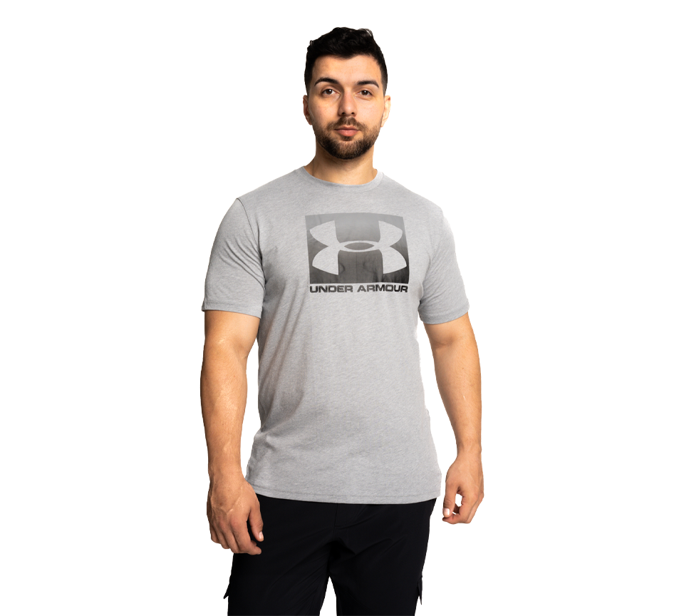 Under Armour Boxed Sportstyle Tee Mens Crew Neck T-Shirt Royal Graphite and Steel Light Heather Graphite UK S-3XL