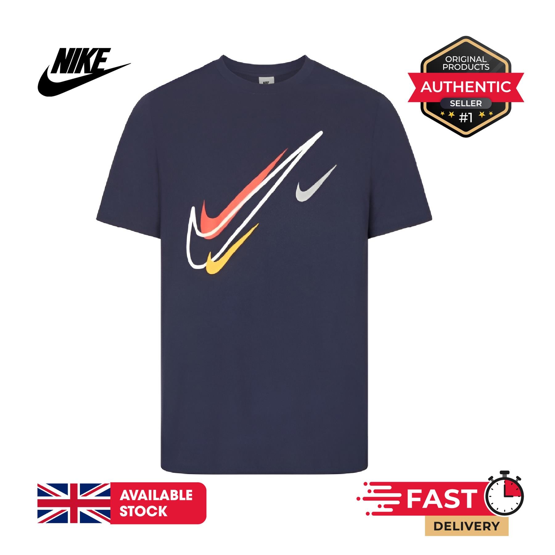 Nike Sportswear Short Sleeve Swoosh Logo T-Shirt Mens White Black Grey Navy Casual UK S-2XL