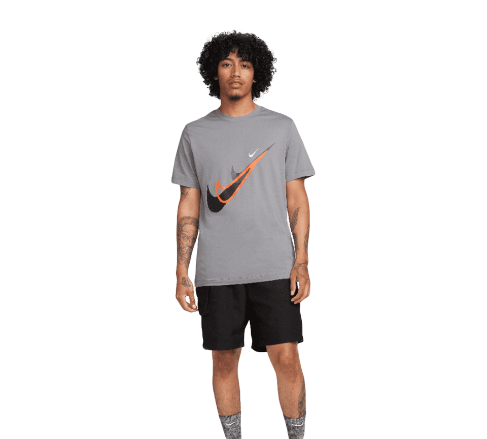 Nike Court SwooshMoto Logo Tee Mens Black and Grey Short Sleeve Crew Neck T-Shirt UK S-2XL