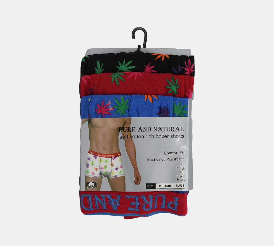 Pure and Natural Soft Cotton Rich Boxer Shorts 3 Pack - UK S-XL