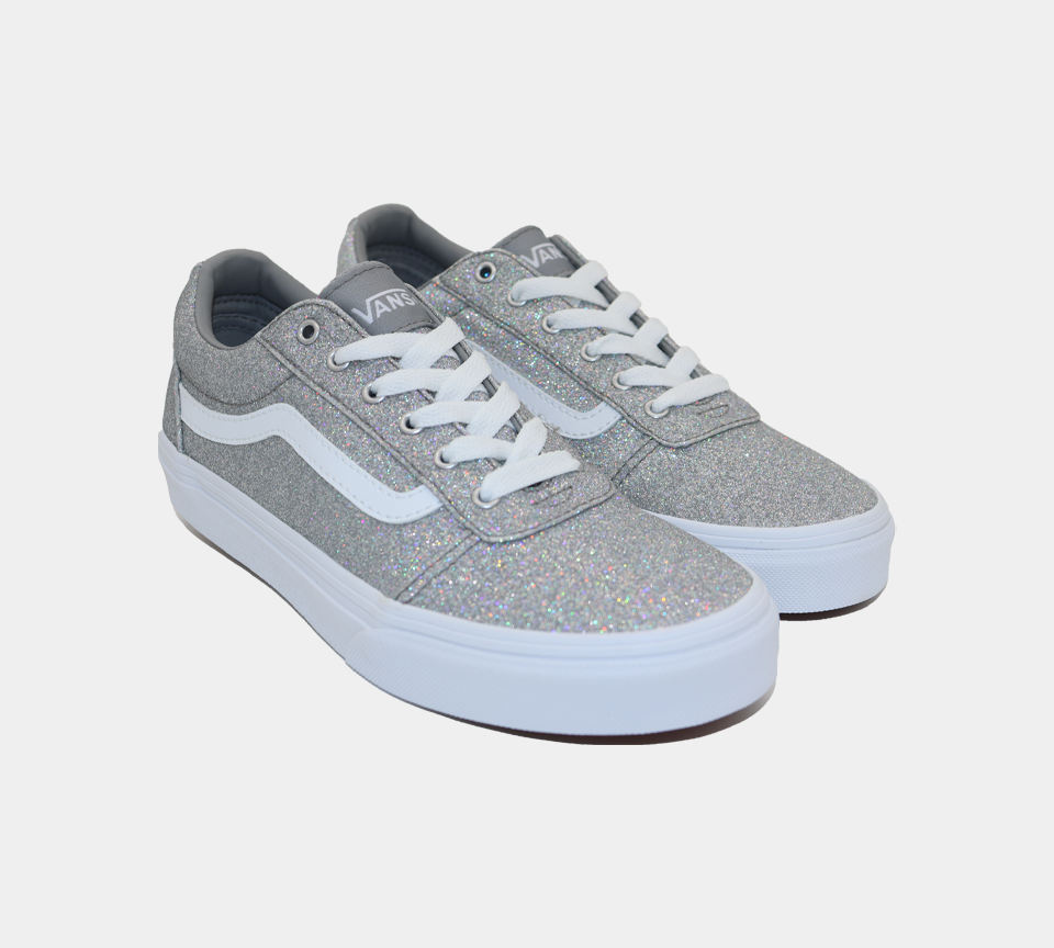 Vans Ward Party Glitter Kids Girls Shoes Silver/White UK 10-13/1-5