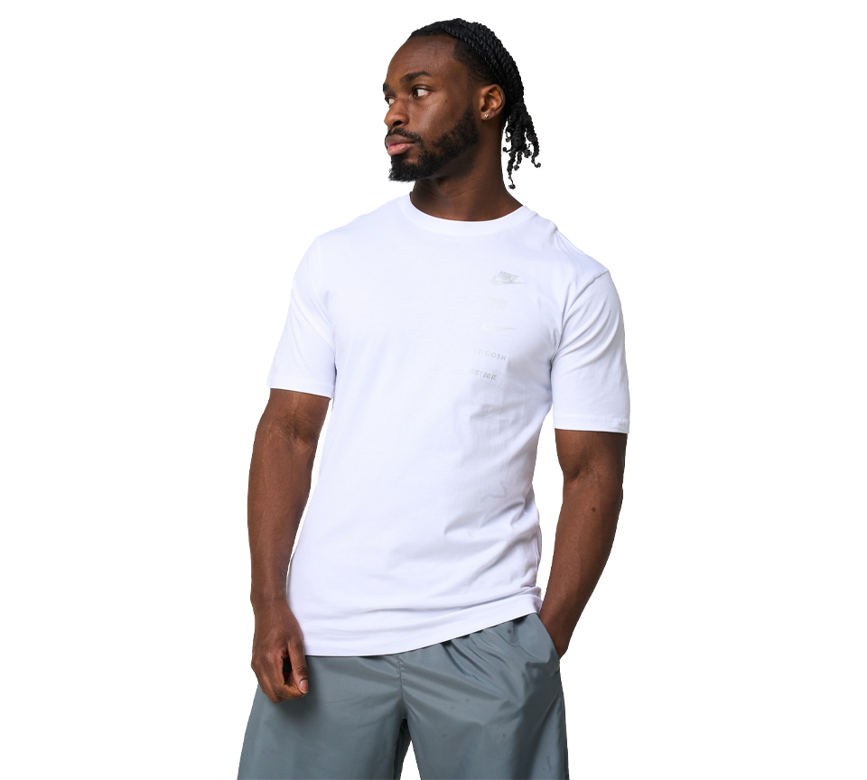 Nike Multi Logo Tee Mens White Grey Blue Short Sleeve Crew Neck T-Shirt UK S-2XL