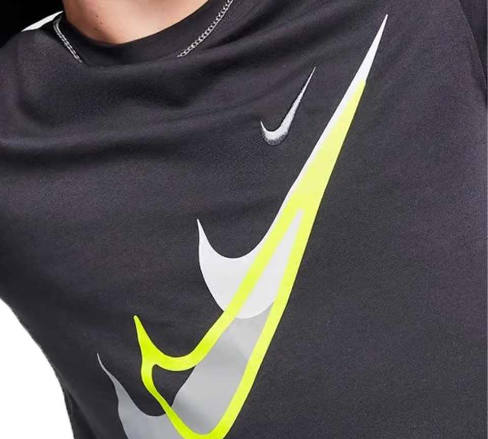 Nike Court SwooshMoto Logo Tee Mens Black and Grey Short Sleeve Crew Neck T-Shirt UK S-2XL