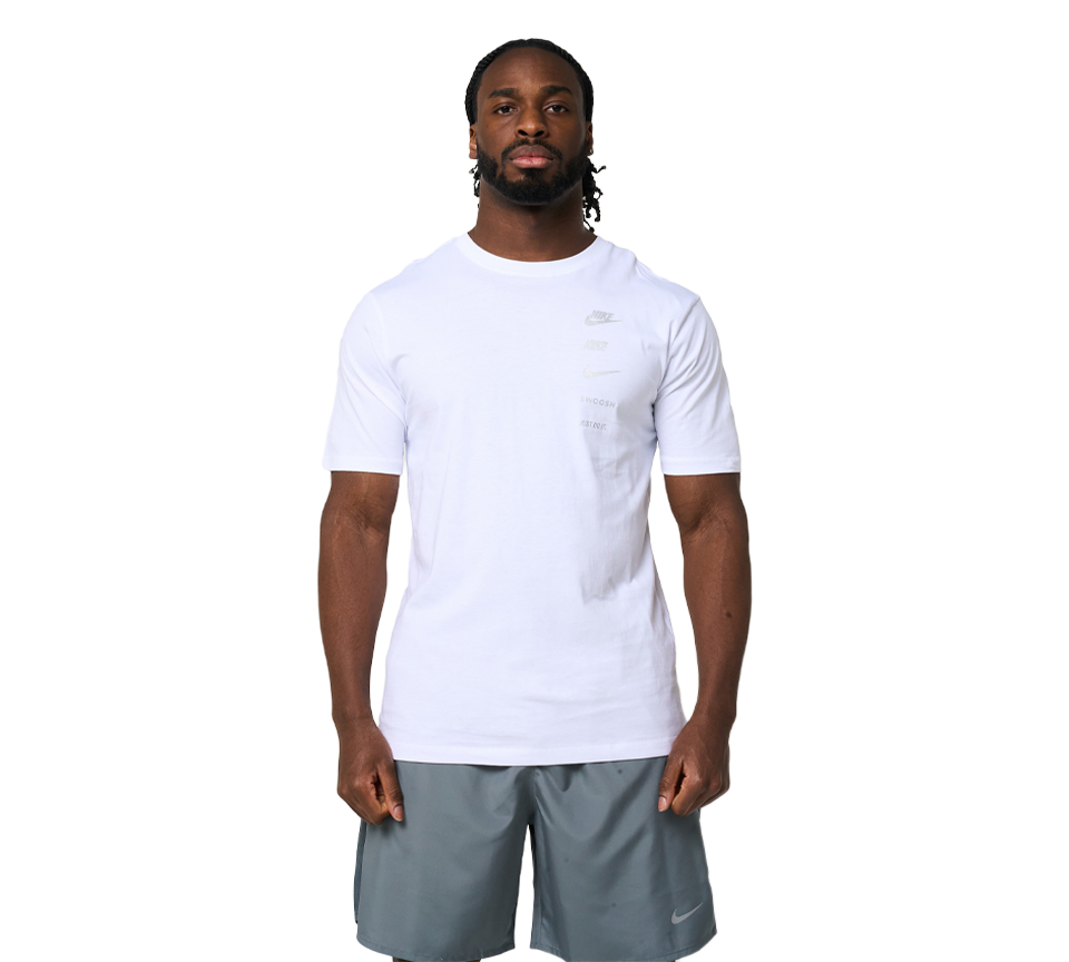 Nike Multi Logo Tee Mens White Grey Blue Short Sleeve Crew Neck T-Shirt UK S-2XL