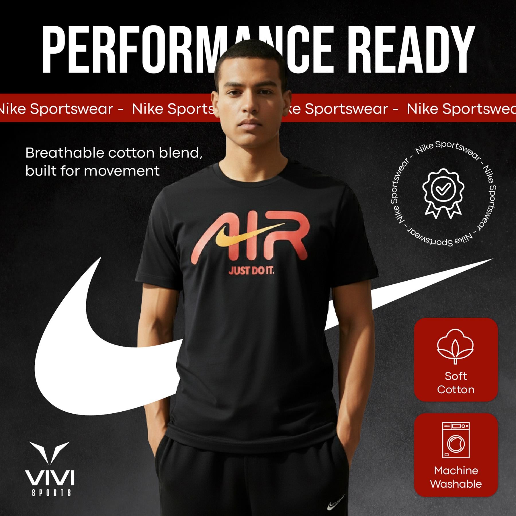 Nike Air Swoosh T Shirt Mens Casual Black and White Crew Neck Short Sleeve Tee UK S-2XL